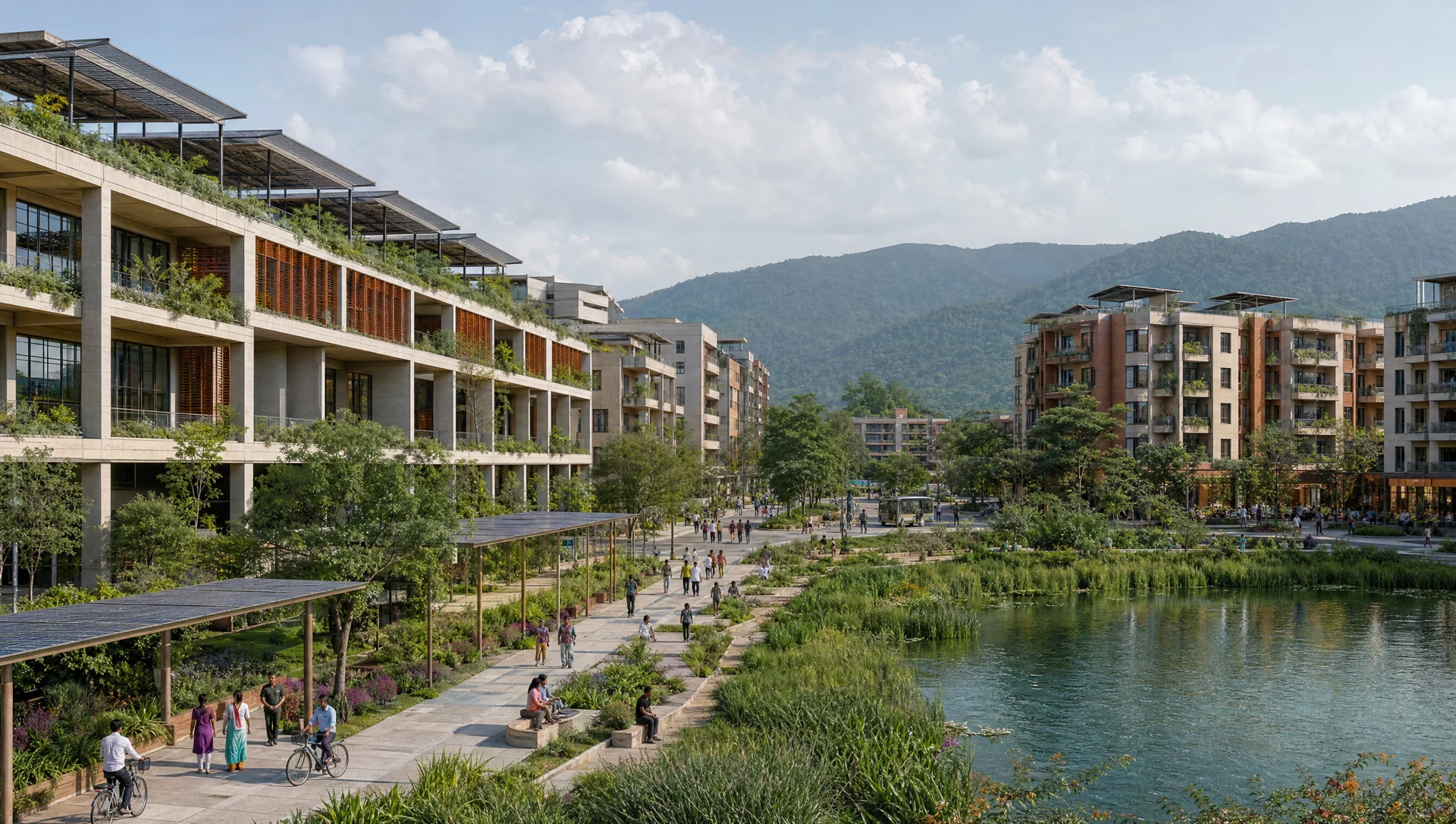 Research, living and the lake — AI-generated exterior design concept